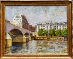 British Impressionist landscape of Somerset House from the Thames, London UK