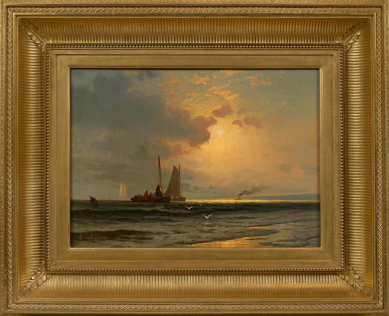 Bahía de Nueva York al amanecer, 1875 - Painting de Edward Moran