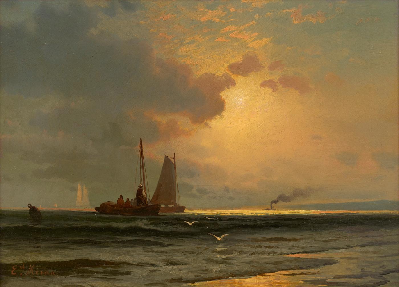Edward Moran Landscape Painting - Bay of New York at Sunrise, 1875