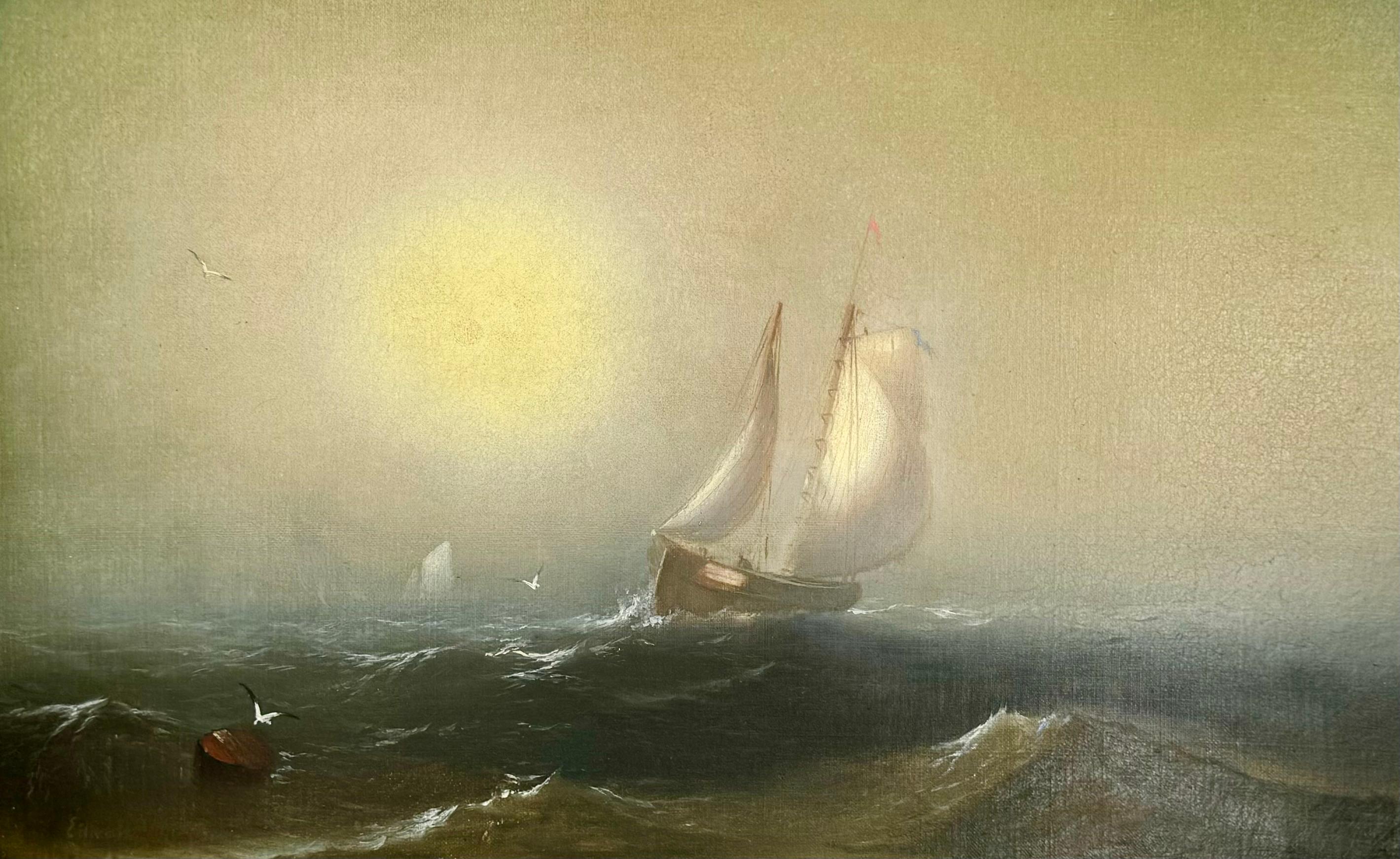 Je vends cette belle peinture Luminst Sunrise d'Edward Marin (1829-1901) , un célèbre peintre et artiste américain de la rivière Hudson Marine.

La lueur luminescente du soleil levant est tellement peinte..... honnêtement peu d'artistes américains