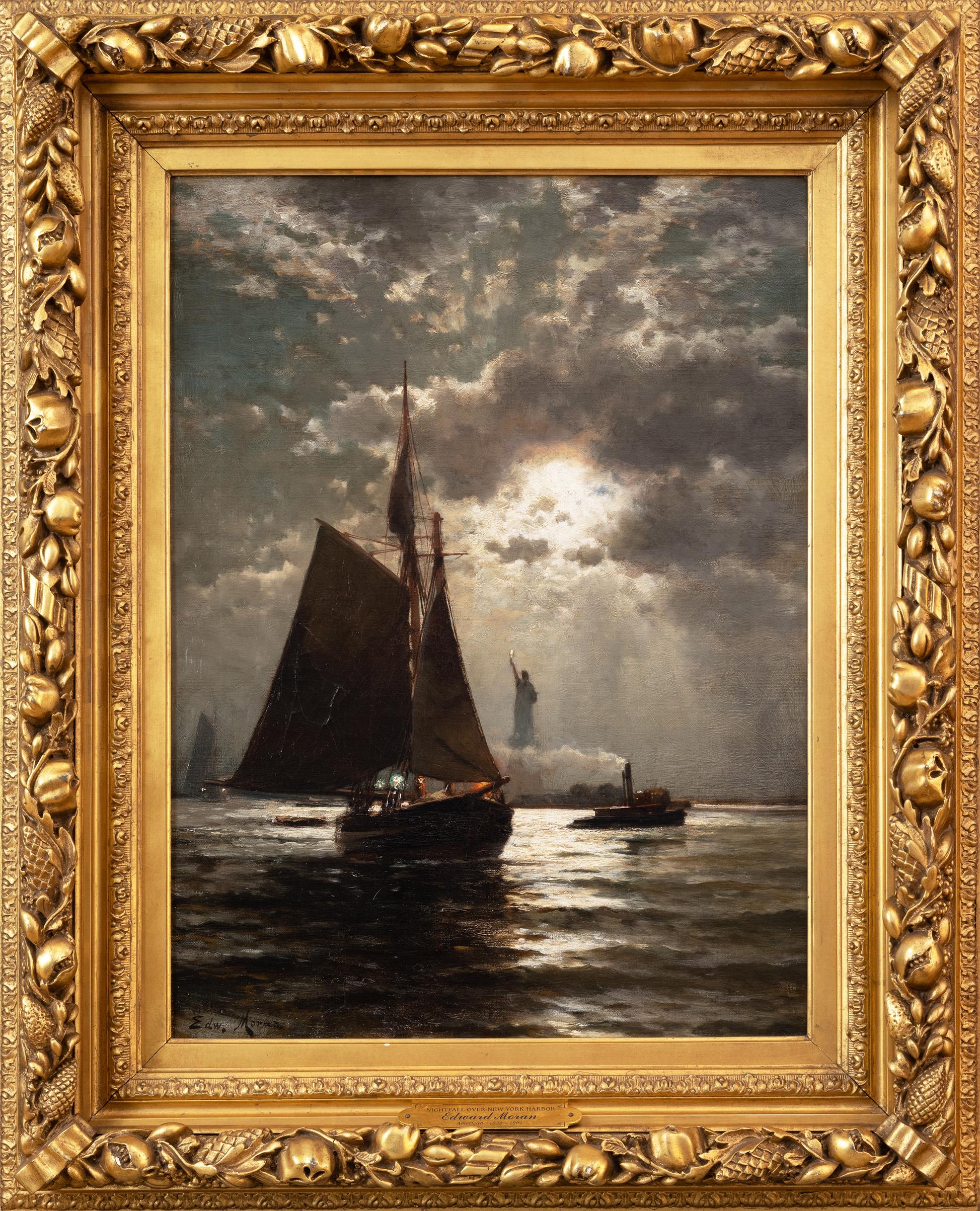 Tramonto sul porto di New York - Painting di Edward Moran