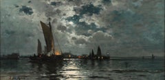 Ships in Moonlight by Edward Moran (1829-1901, American)