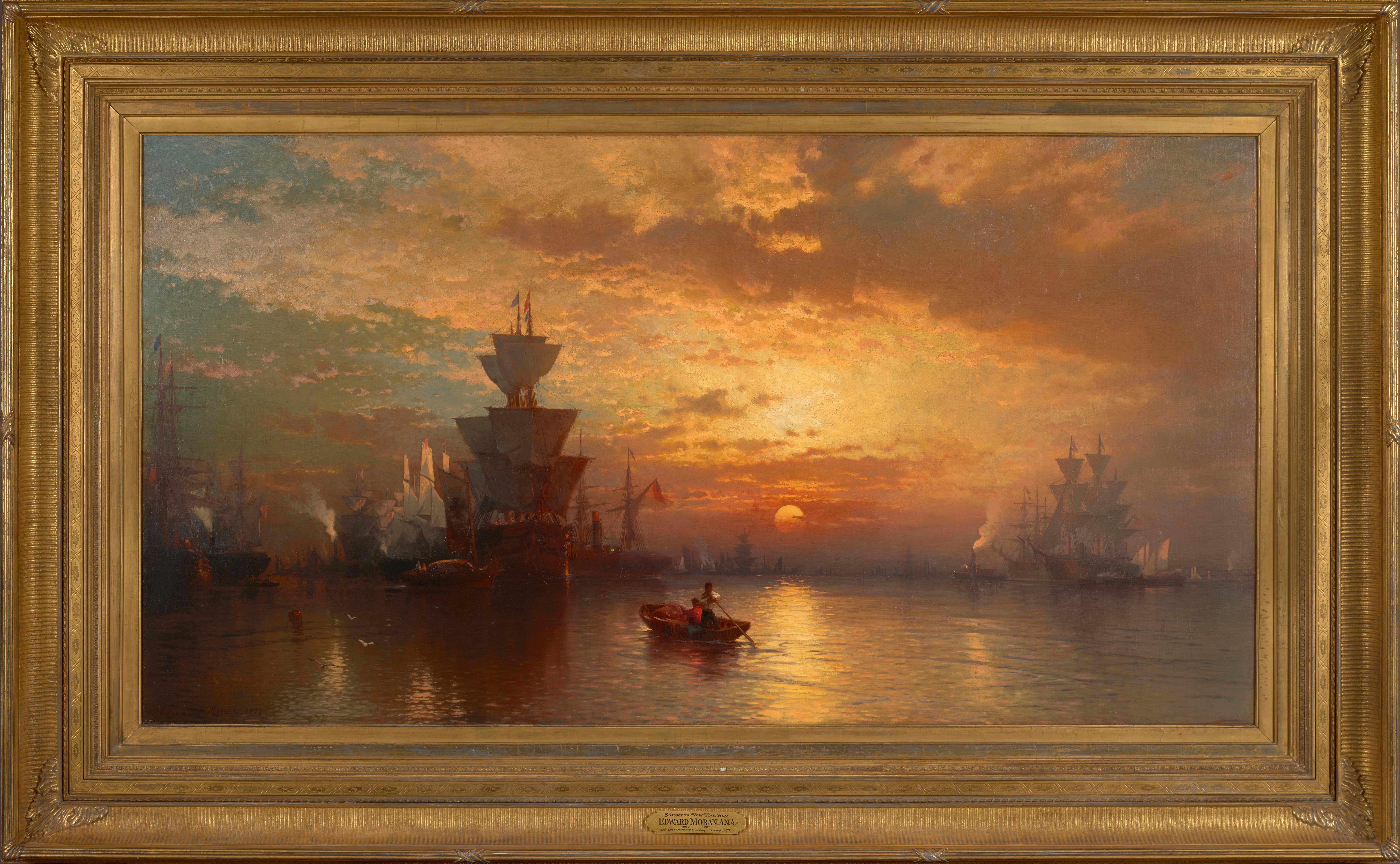 Sonnenuntergang in der Bucht von New York, 1877 – Painting von Edward Moran