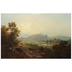 Antique Edward Moran Painting "Landscape of Arundel Castle" '1864'