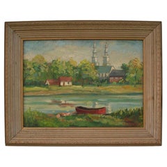 Peinture de paysage encadrée d'Edward Morton Campbell, États-Unis, fin du 19e siècle