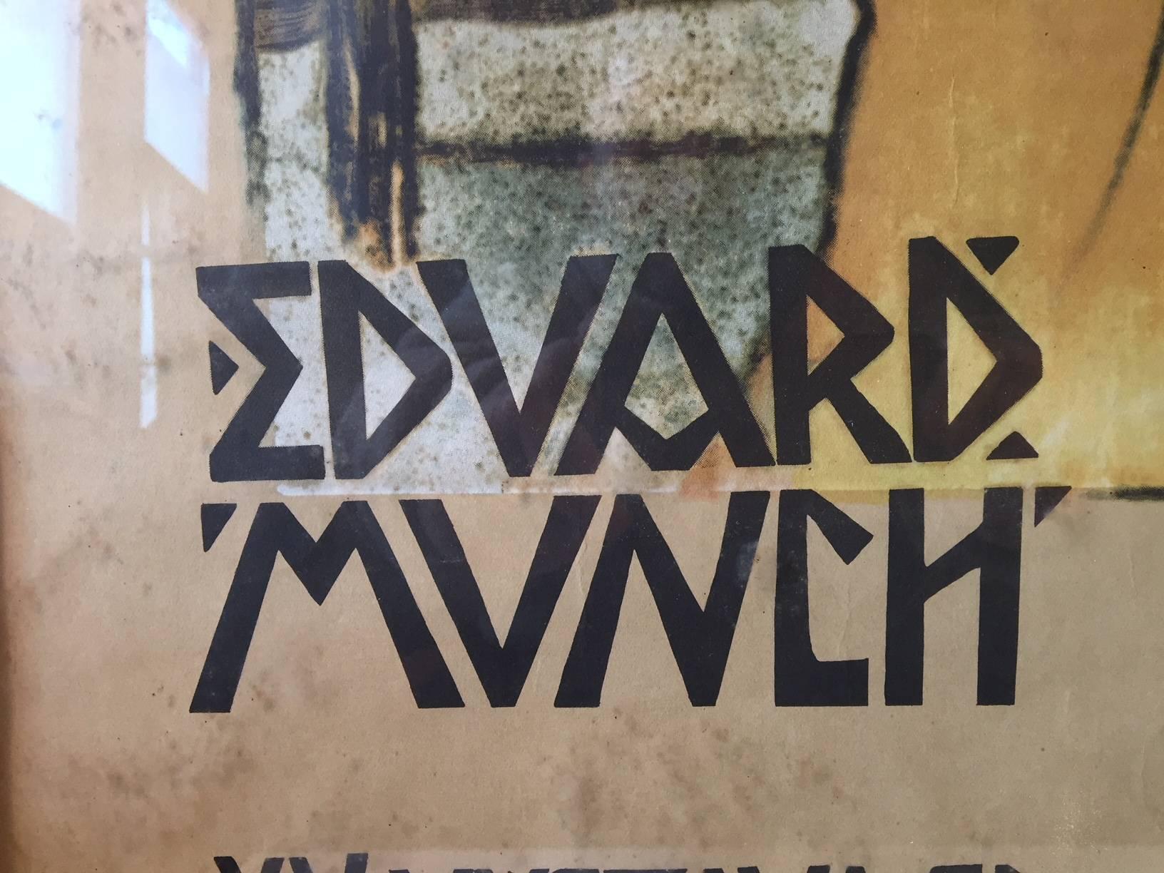 Very rare antique poster from an Edward Munch Exhibition in Prague in 1905. The motif of the poster was created by Munch's friend and fellow artist Jan Preisler (1872-1918). And so from the 5th of February to the beginning of March in 1905,