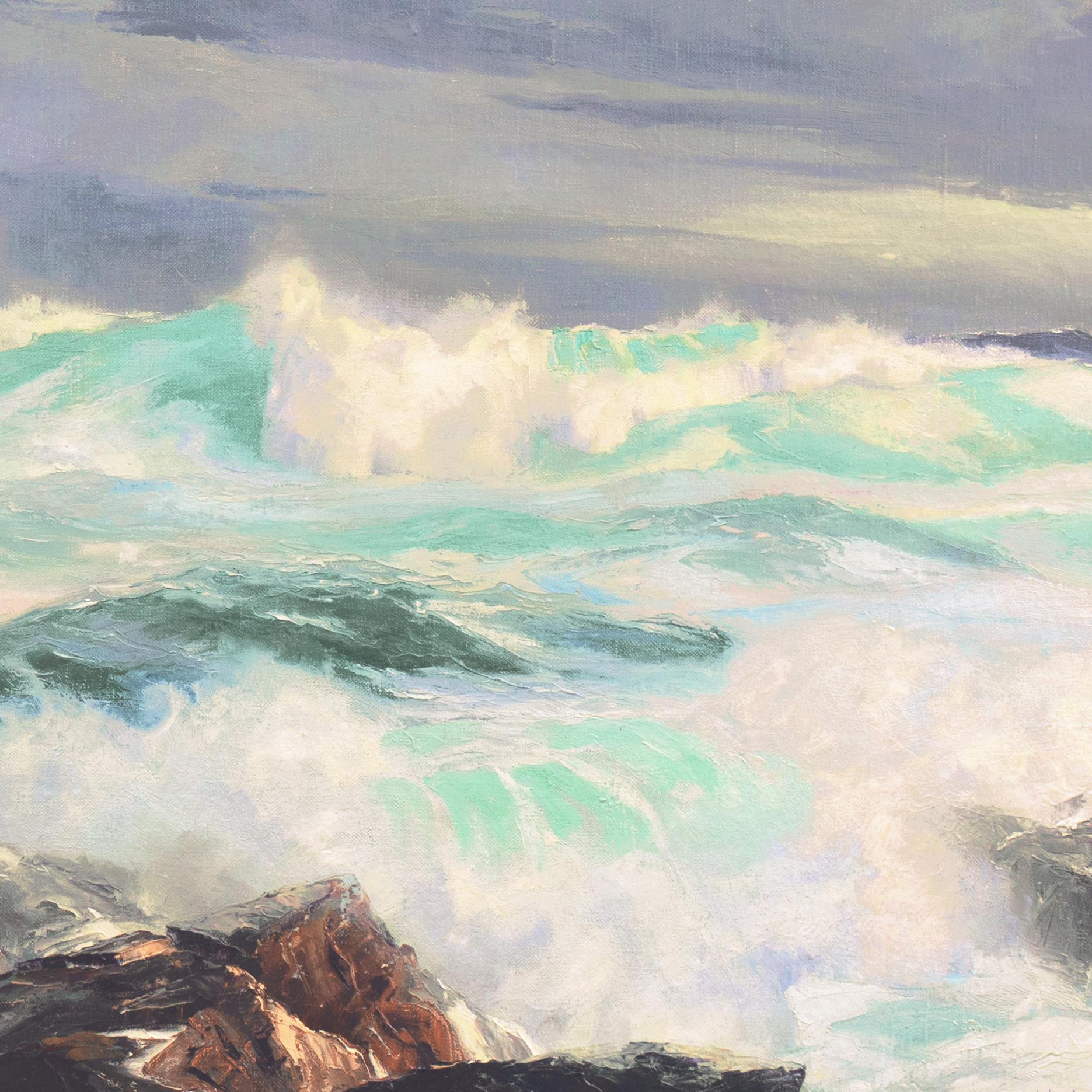 'Big Surf, Point Lobos' California Impressionism, Carmel Art Association, Taos - Gray Landscape Painting by Edward Norton Ward