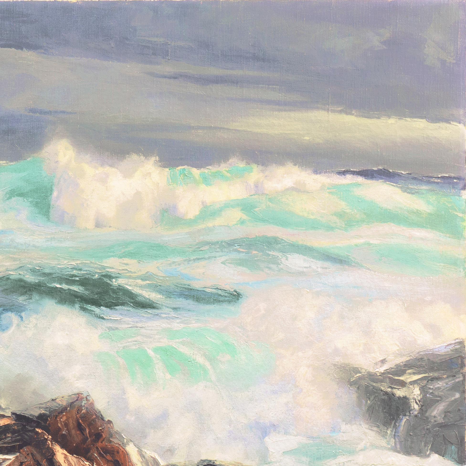 'Big Surf, Point Lobos' California Impressionism, Carmel Art Association, Taos - Gray Landscape Painting by Edward Norton Ward