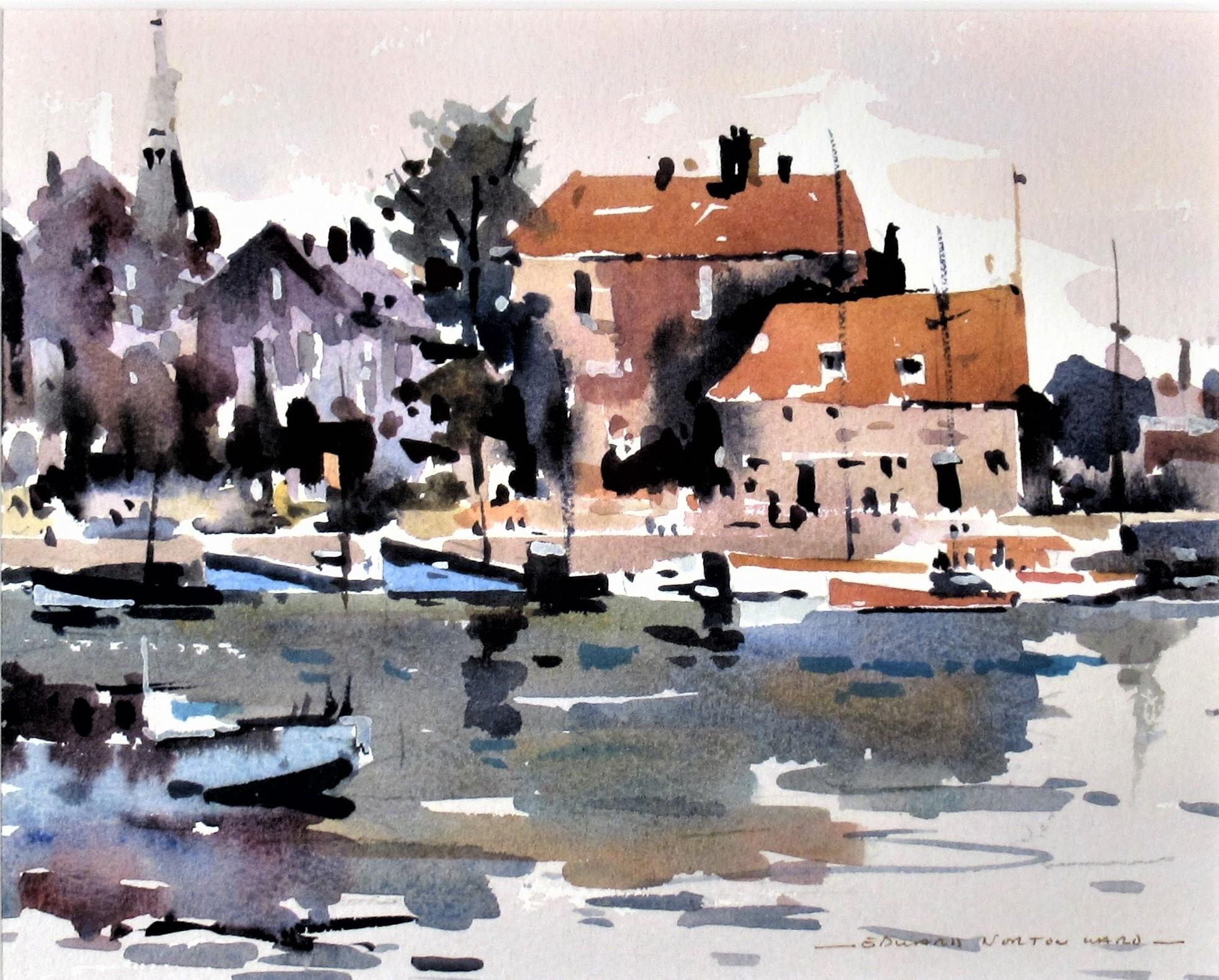 Harbor with Church - Painting by Edward Norton Ward