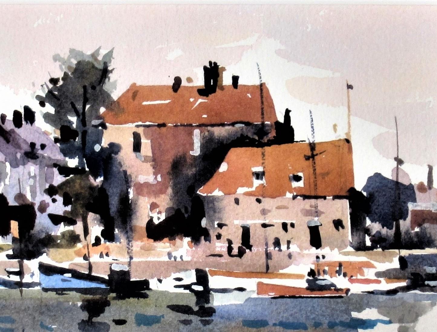 Harbor avec église - Impressionnisme américain Painting par Edward Norton Ward