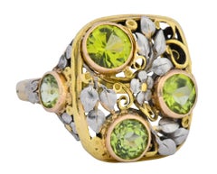 Edward Oakes Arts & Crafts 2.15 Carat Peridot 18 Karat Two-Tone Gold Ring