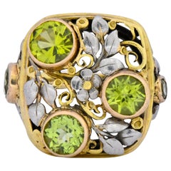 Edward Oakes Arts & Crafts 2.15 Carat Peridot 18 Karat Two-Tone Gold Ring