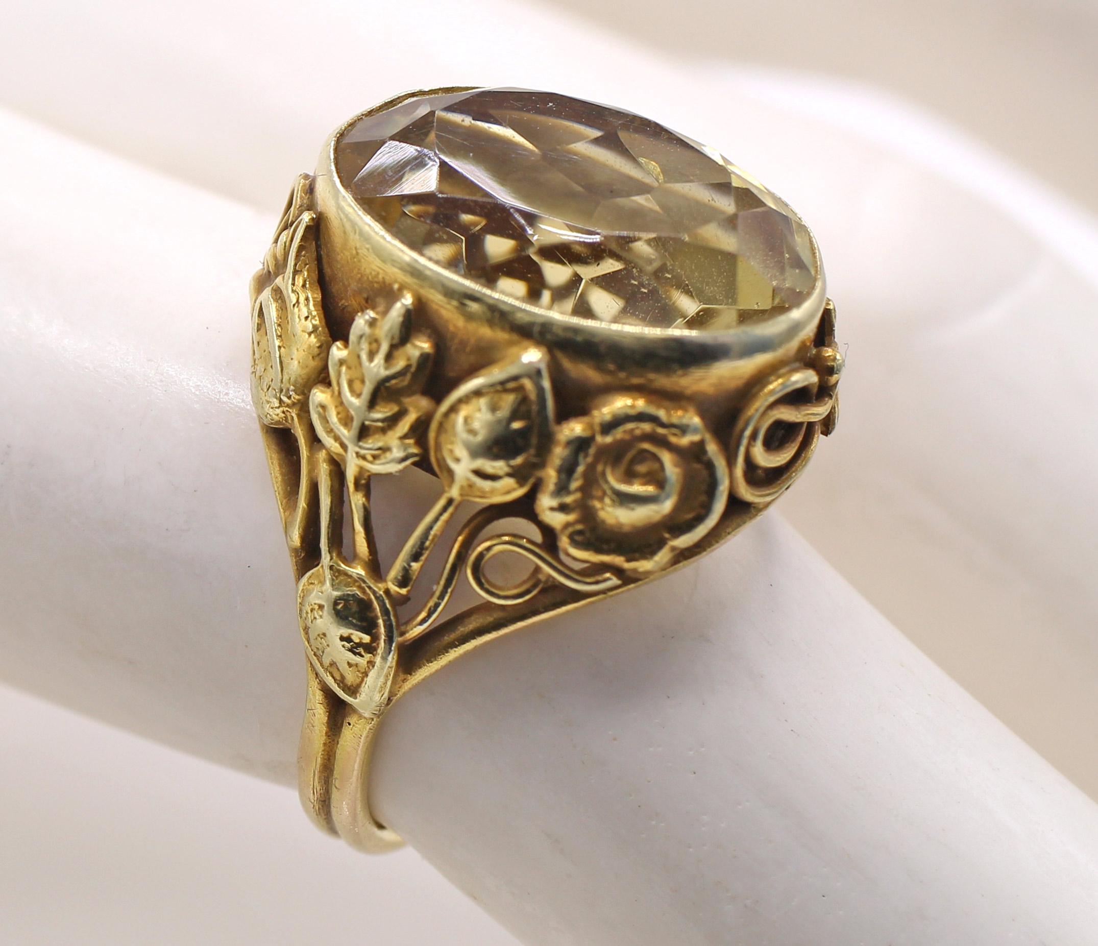 Edward Oakes Arts & Crafts Citrin-Goldring (Ovalschliff) im Angebot