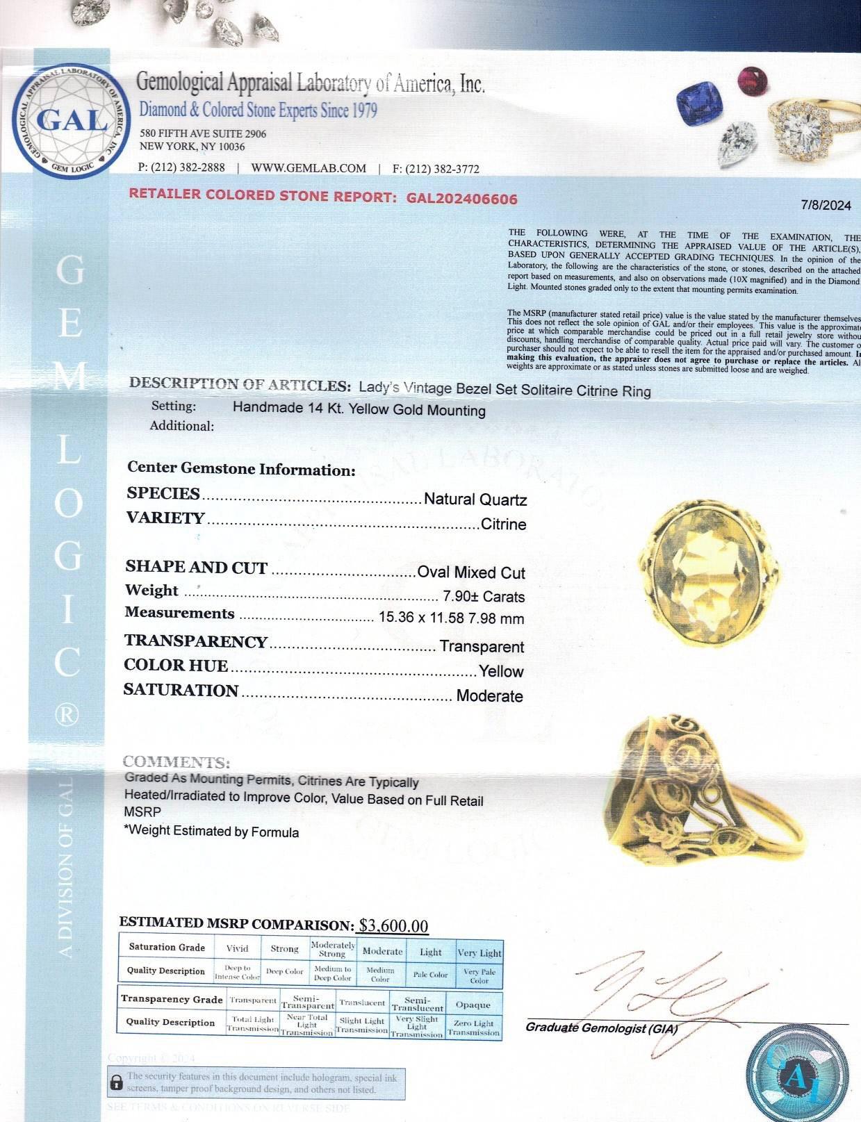 Edward Oakes Arts & Crafts Citrin-Goldring für Damen oder Herren im Angebot