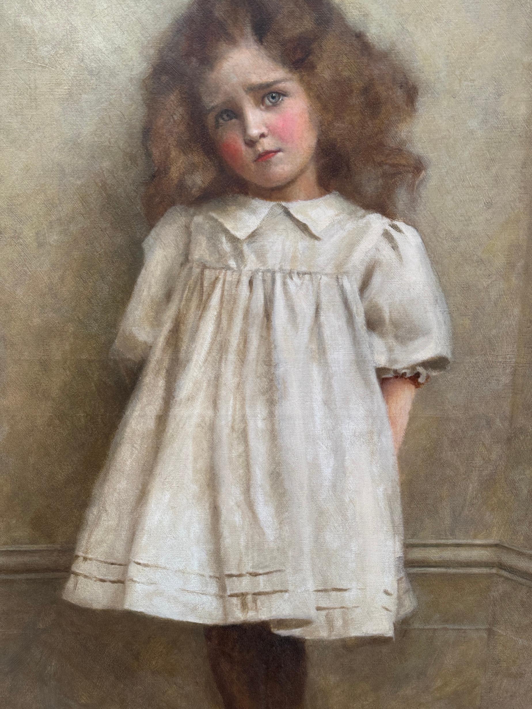 Edward Patry (1856-1940)
Ahora estoy mejor, óleo sobre lienzo, hacia 1890-1900, en el bastidor original

Este tierno y exquisito retrato de Edward Patry capta un momento de tranquila vulnerabilidad e inocencia infantil. Pintado hacia 1890-1900,