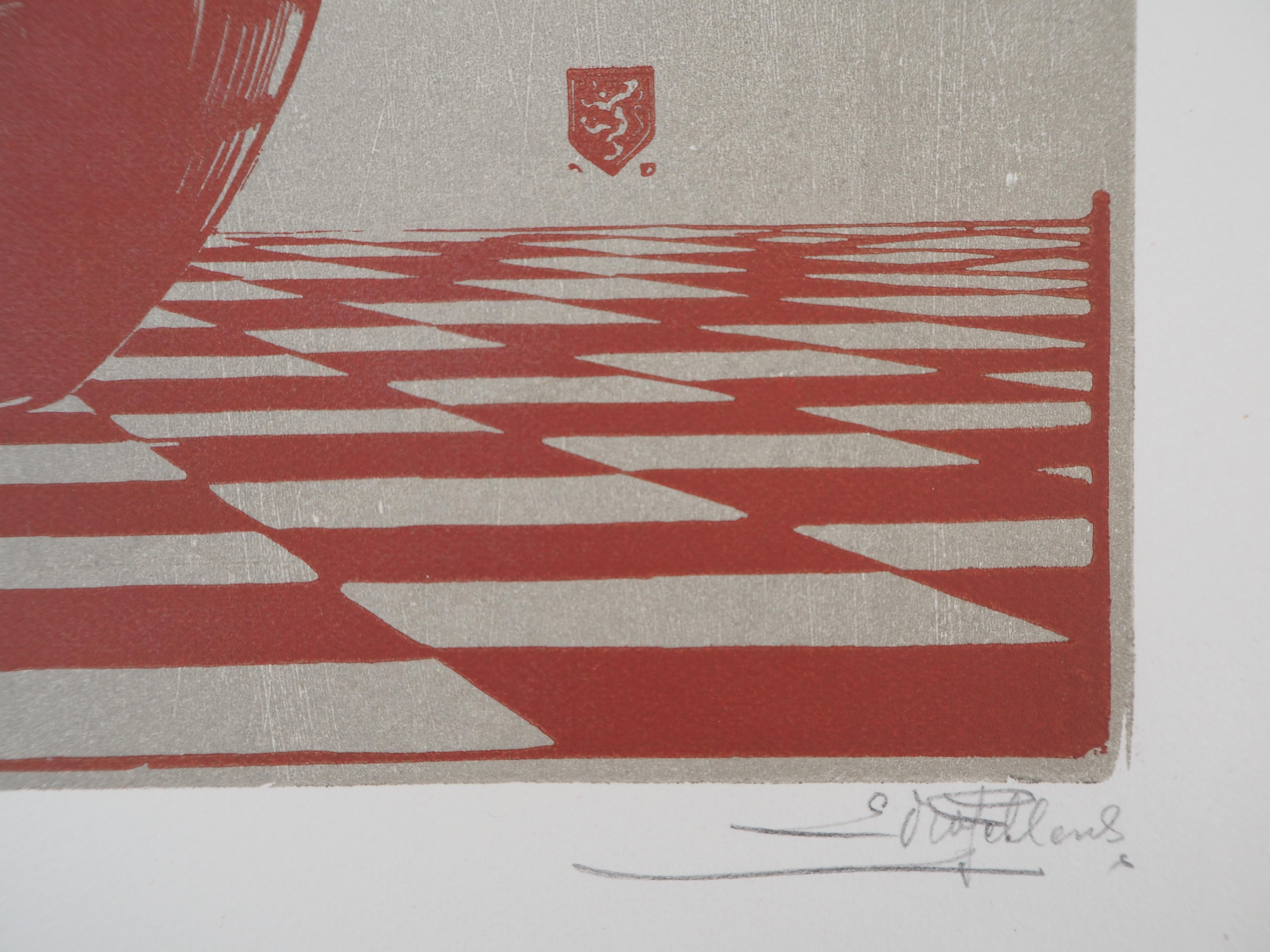 Edward PELLENS
Red Bouquet of Flowers, 1929

Original woodcut
Handsigned in pencil
Numbered /160
On vellum 32.5 x 25.5 cm (c. 13 x 10 in)
Bears the blind stamp of the editor 'Imagier de la Gravure sur Bois' (Lugt 1140a)

Excellent condition