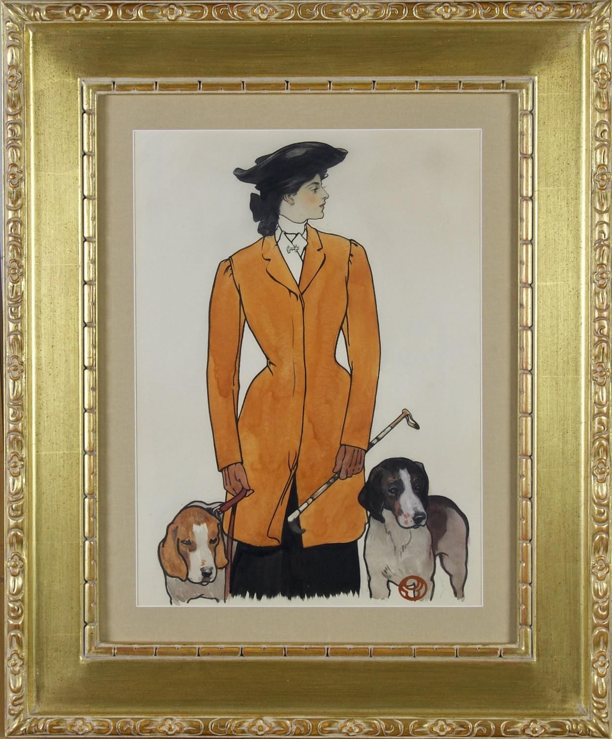 Woman with Hounds, Original Cover for The Saturday Evening Post - Painting by Edward Penfield
