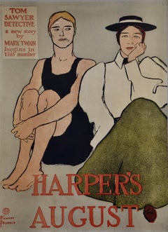 Tom Sawyer Detective by Mark Twain: 19th C. Framed Colored Poster