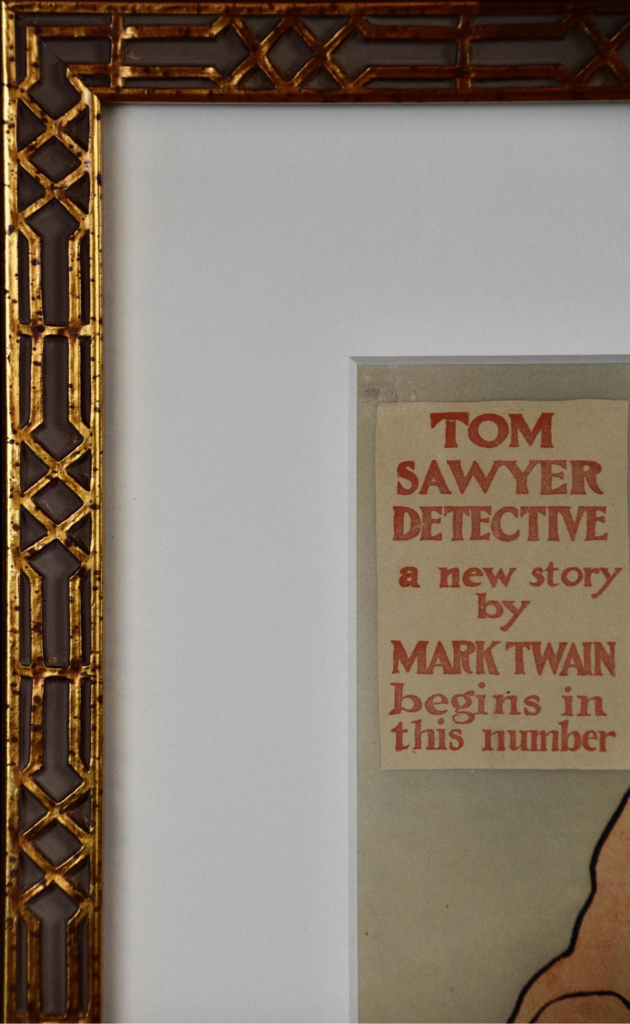 Tom Sawyer Detective by Mark Twain: 19th C. Framed Colored Poster  - Brown Print by Edward Penfield