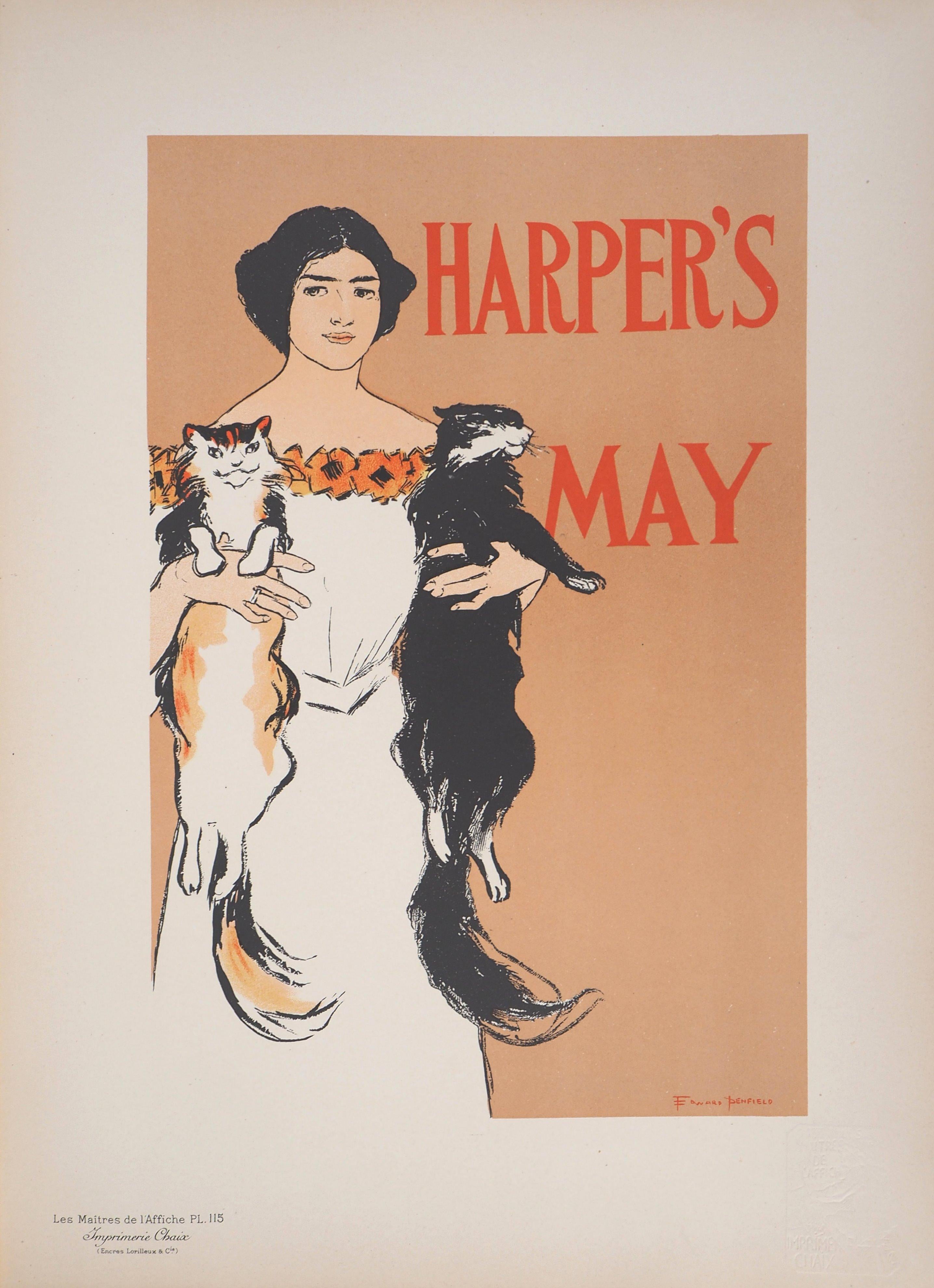 Young Lady and Two Cats (Harper's) - Lithograph (Les Maîtres de l'Affiche), 1897 - Print by Edward Penfield