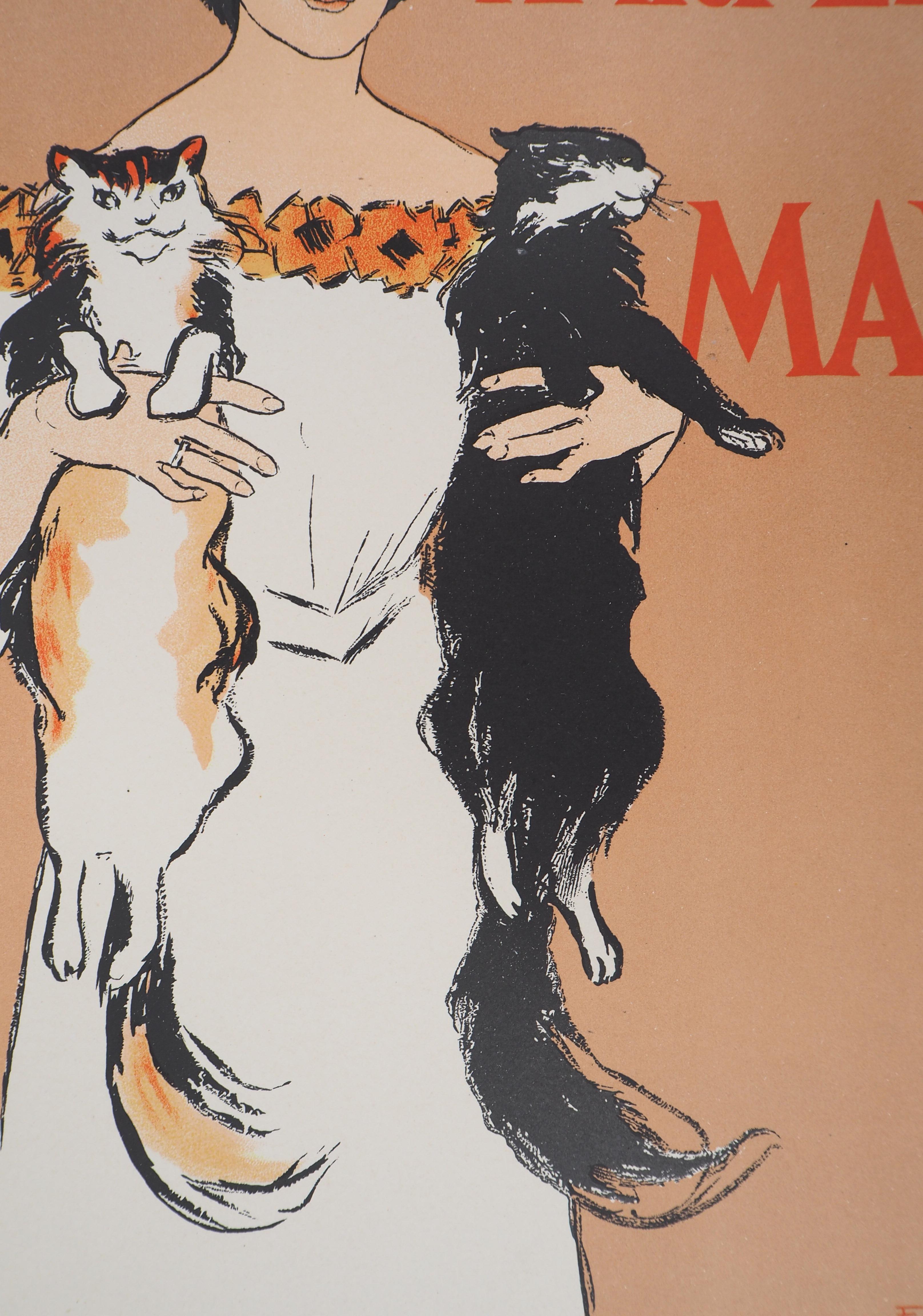 Young Lady and Two Cats (Harper's) - Lithograph (Les Maîtres de l'Affiche), 1897 - Beige Animal Print by Edward Penfield