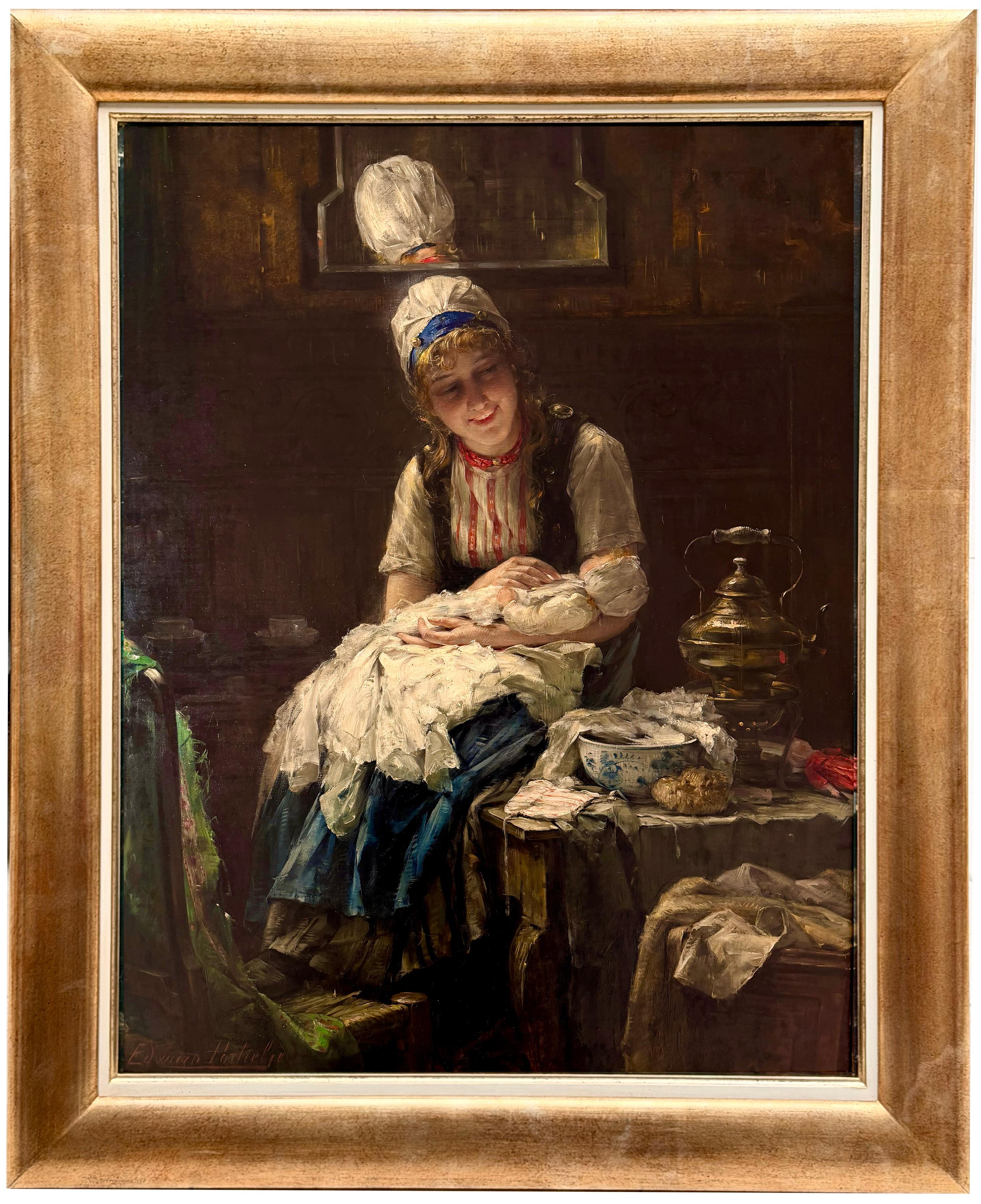 'Mutter und Kind' von Edward Portielje (1861 - Antwerpen - 1949) Niederländisch-Belgisch