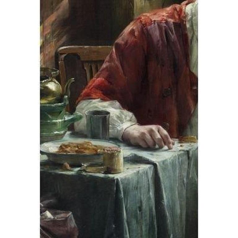 Die schöne Geschichte, belgische Inneneinrichtung, romantisches Porträt, Öl/Leinwand (Romantik), Painting, von Edward Antoon Portielje
