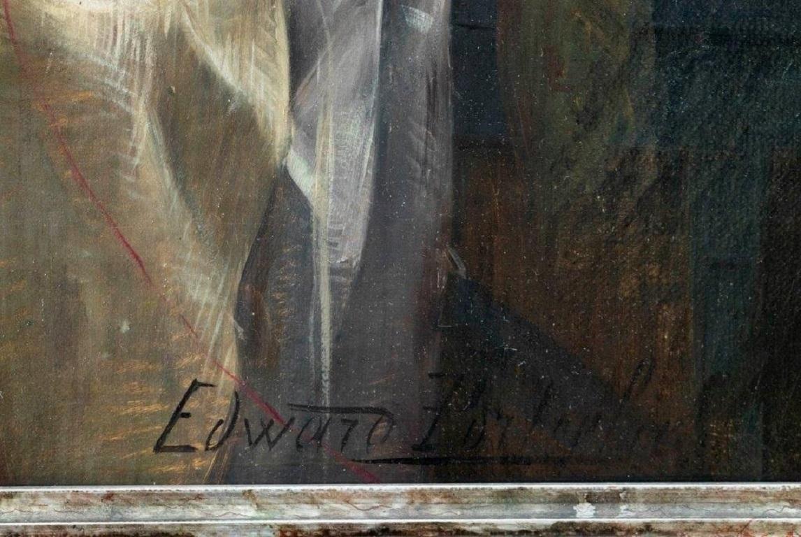 Die schöne Geschichte, belgische Inneneinrichtung, romantisches Porträt, Öl/Leinwand (Schwarz), Interior Painting, von Edward Antoon Portielje