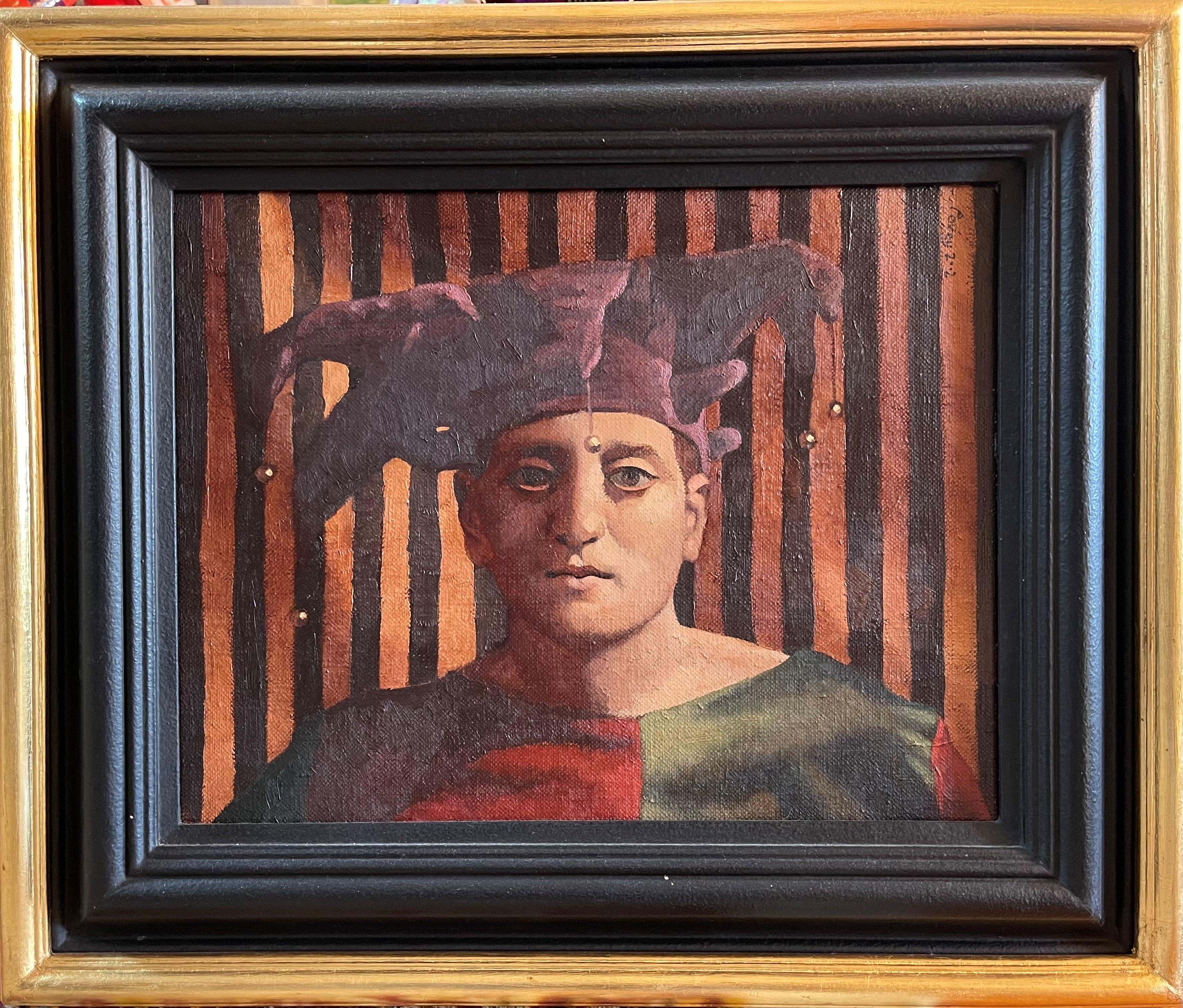  Insight, bust portrait of a Jester, 2002  - Painting by Edward Povey