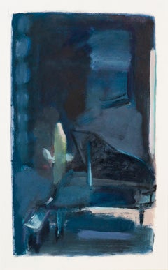 "Night Music I" 1982, Acrylic on Rives Paper, Abstract Pianist