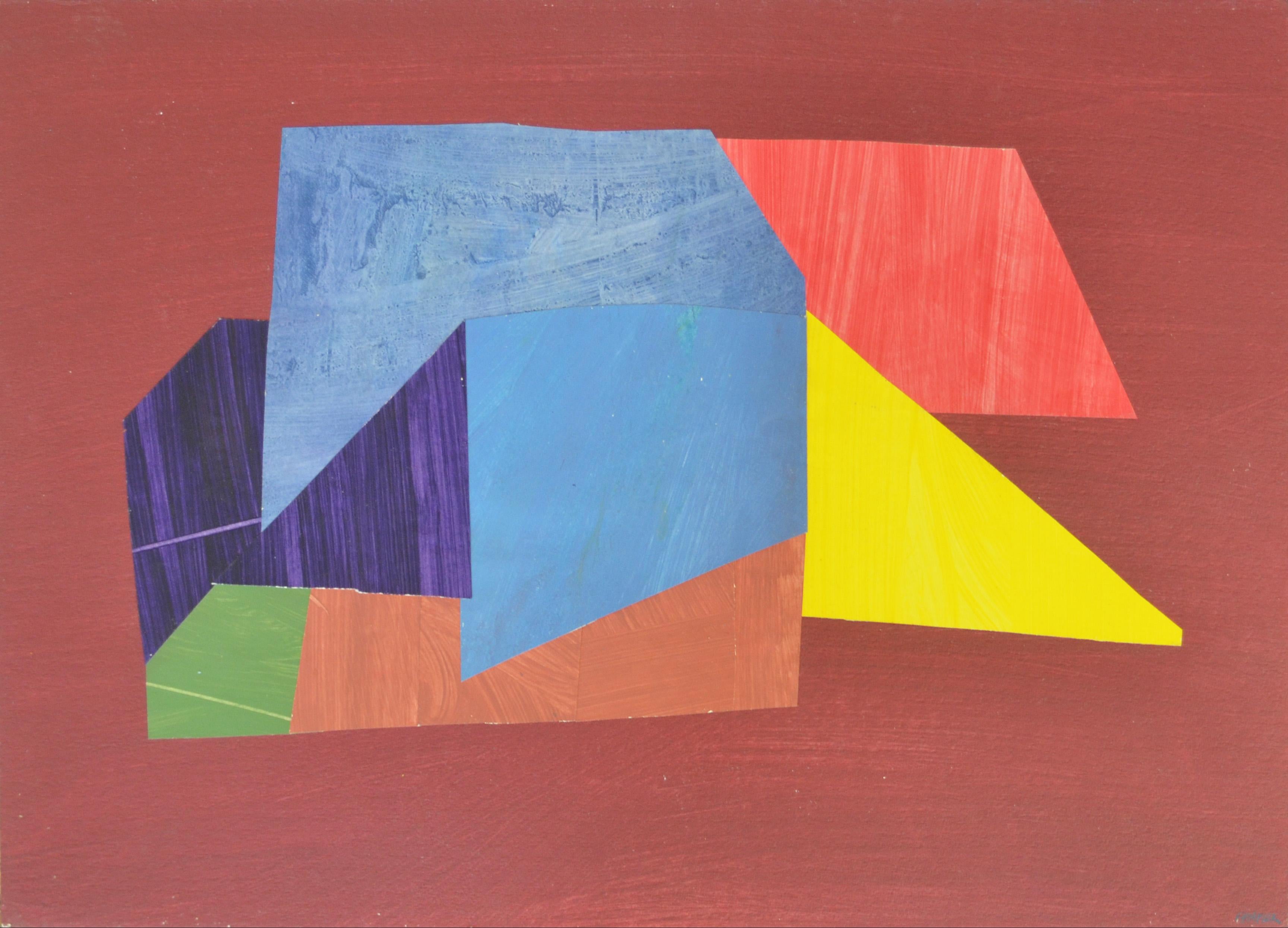 Edward Pramuk Landscape Painting - "Shelter with Yellow" 1978, Mixed Media and Rag Paper Collage on Paper, Abstract
