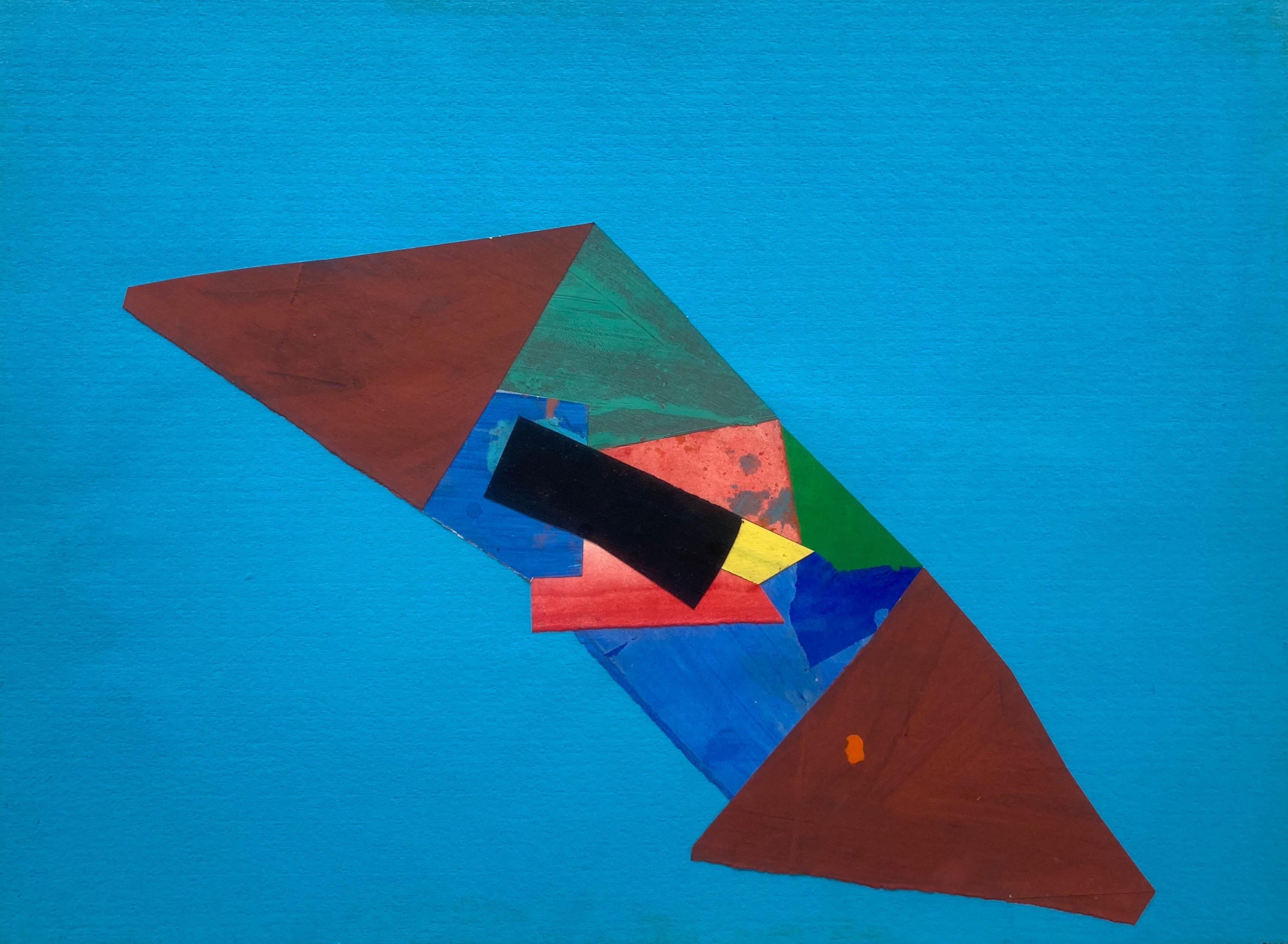 Edward Pramuk Landscape Painting - "Solar with Black" 1975, Mixed Media and Rag Paper Collage on Paper, Abstract