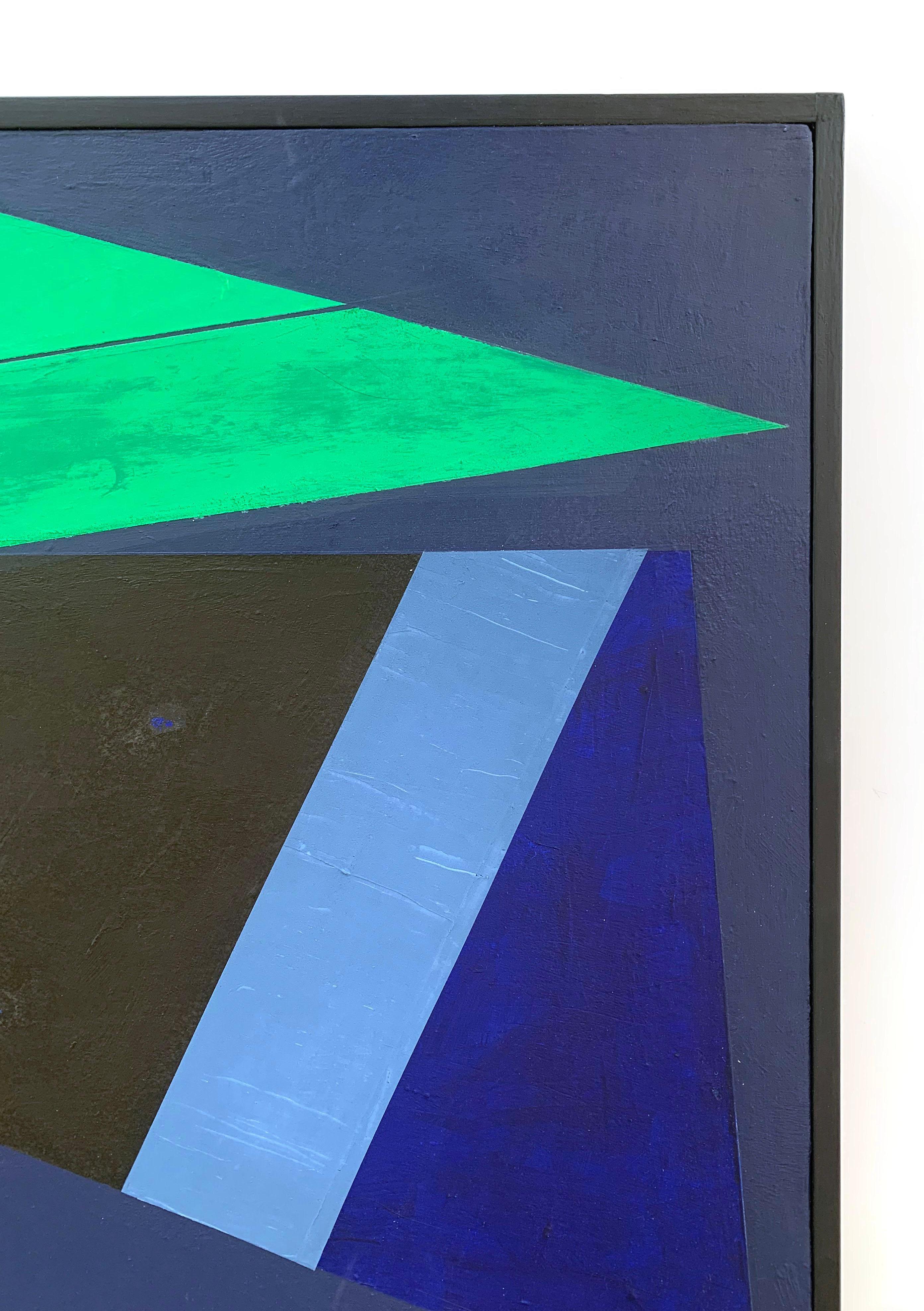 « Taking Flight », 2019, supports mixtes et acrylique sur toile avec cadre noir - Violet Landscape Painting par Edward Pramuk