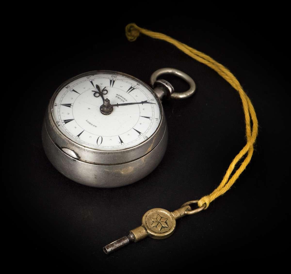 Edward Prior Rare Vintage Silver Triple Case Pocket Watch White Enamel Dial In Excellent Condition In London, GB