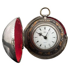 Edward Prior Rare Antique Silver Triple Case Pocket Watch White Enamel Dial