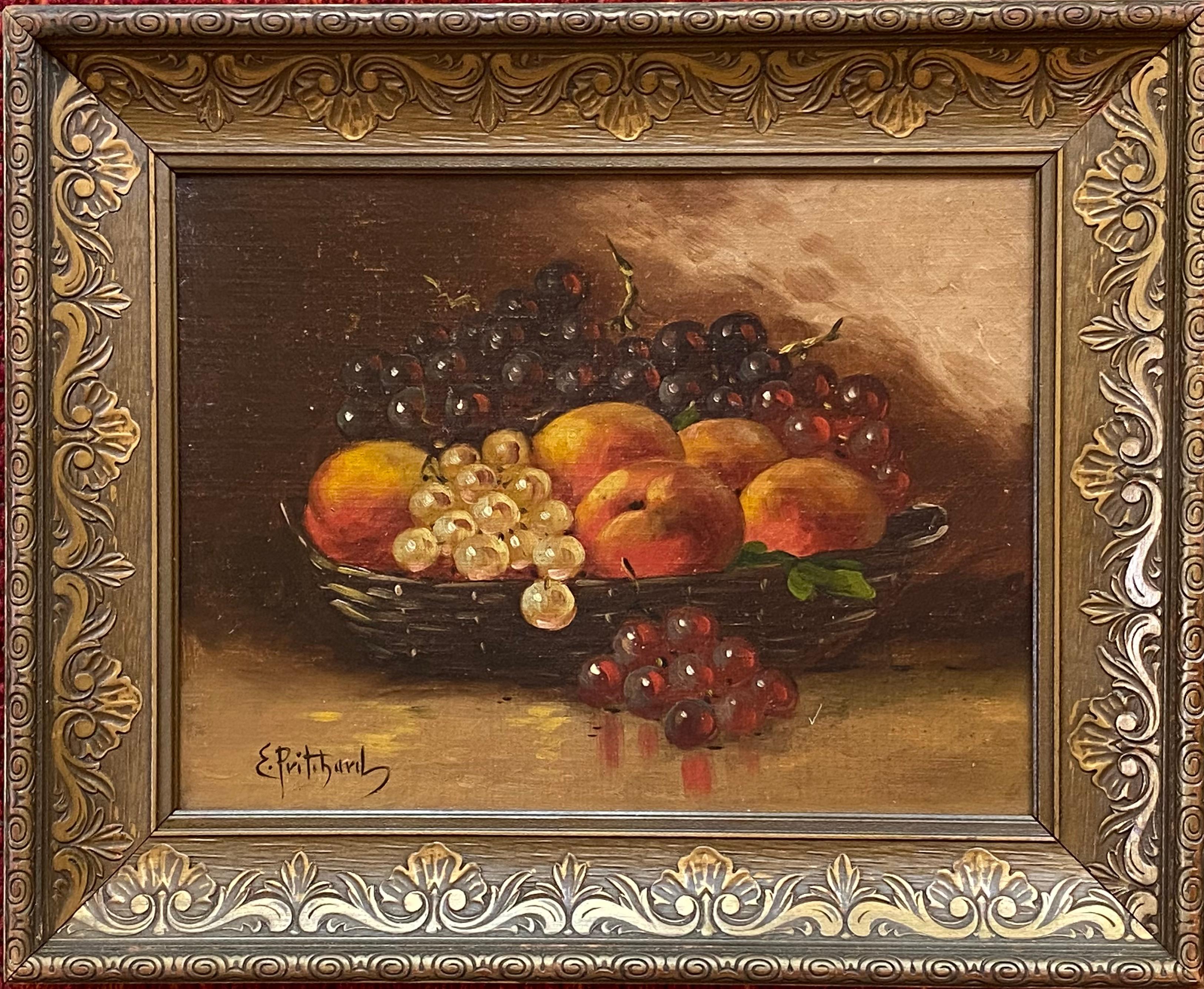 “Still Life with Grapes and Peaches” - Painting by Edward Pritchard