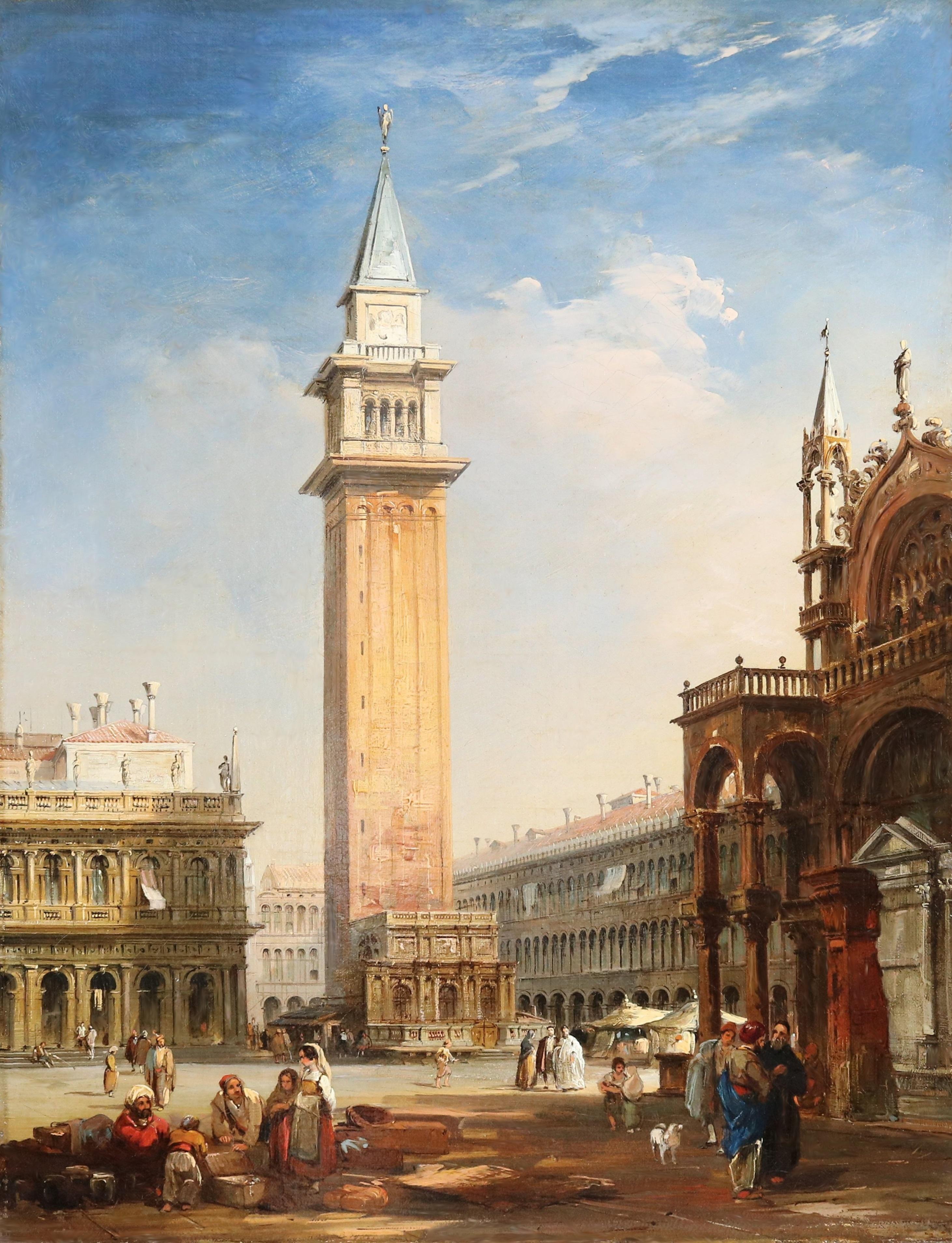 Pittura ad olio del XIX secolo di Piazza San Marco a Venezia dalla Palaca Ducale - Painting di Edward Pritchett