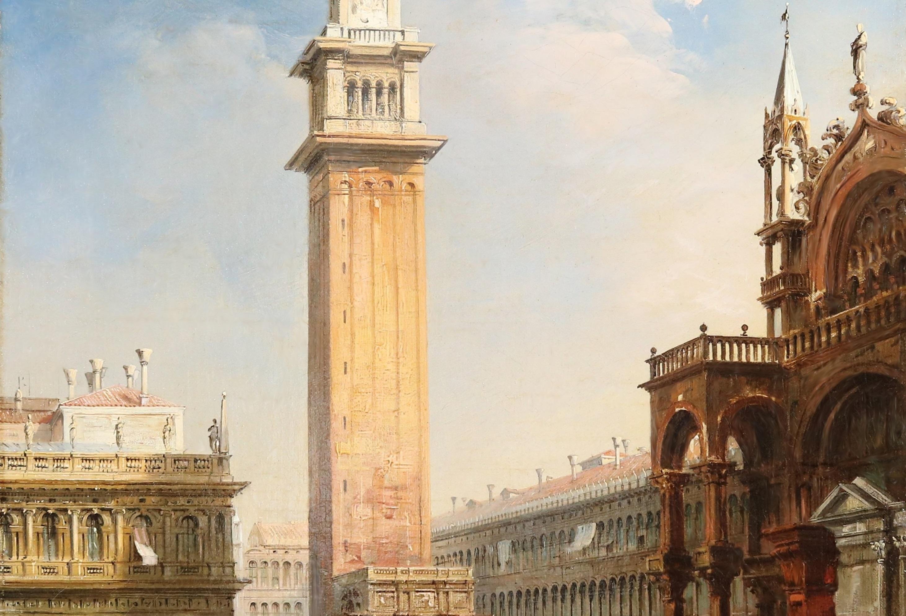 Pittura ad olio del XIX secolo di Piazza San Marco a Venezia dalla Palaca Ducale - Landscape Painting Marrone di Edward Pritchett