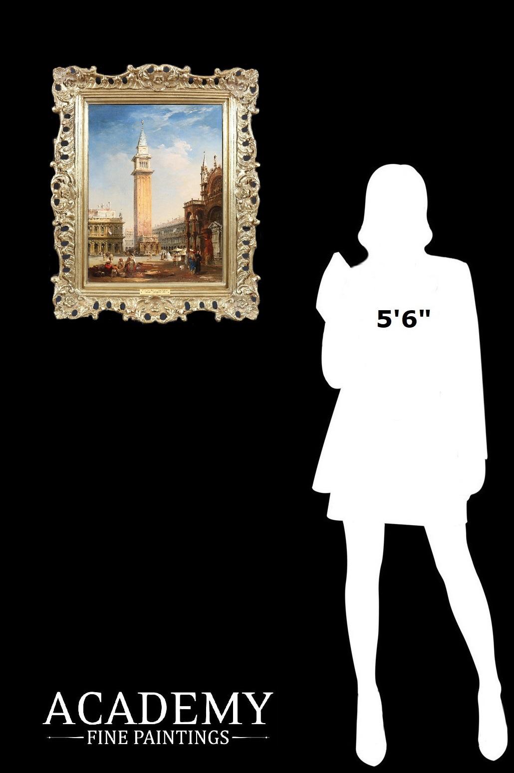 Peinture à l'huile du XIXe siècle représentant la place Saint-Marc à Venise, provenant du palais ducal en vente 4