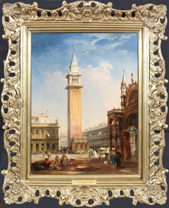 19th Century Oil Painting of St Mark's Square in Venice from the Ducal Palaca
