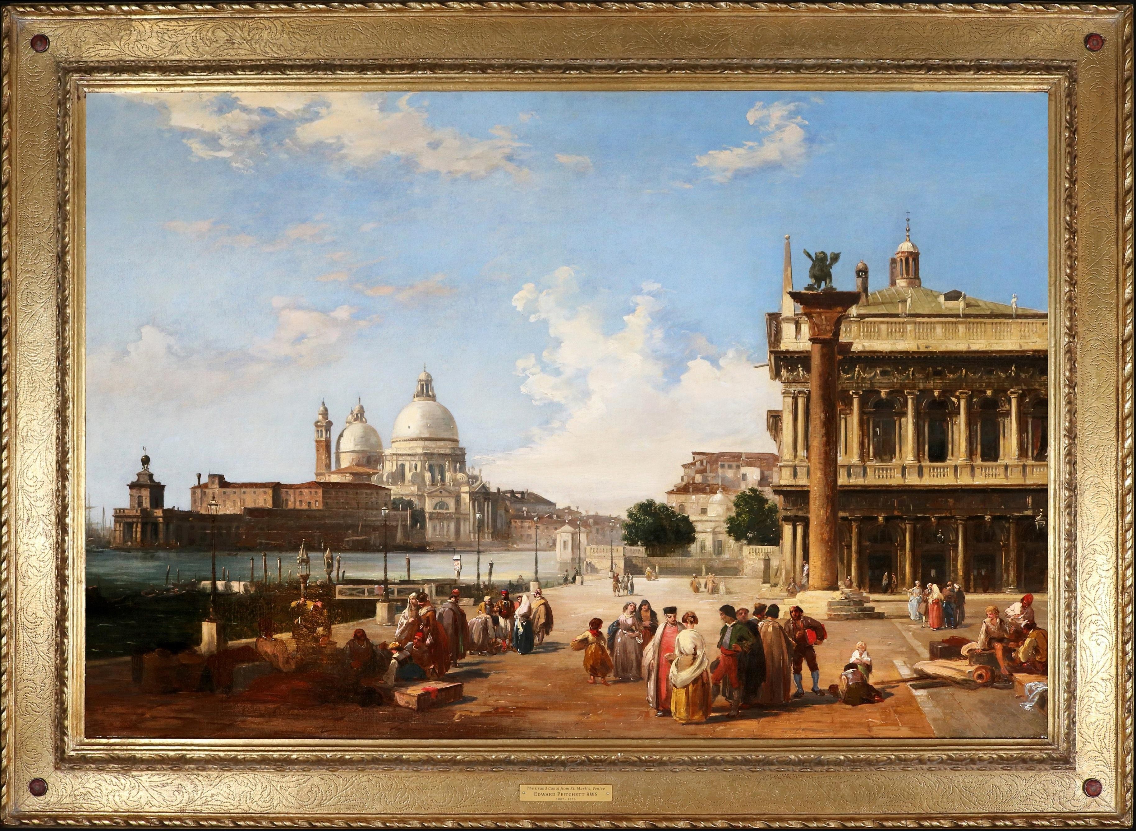 Large 19th Century Oil Painting of the Grand Canal & St. Marks Venice Canaletto