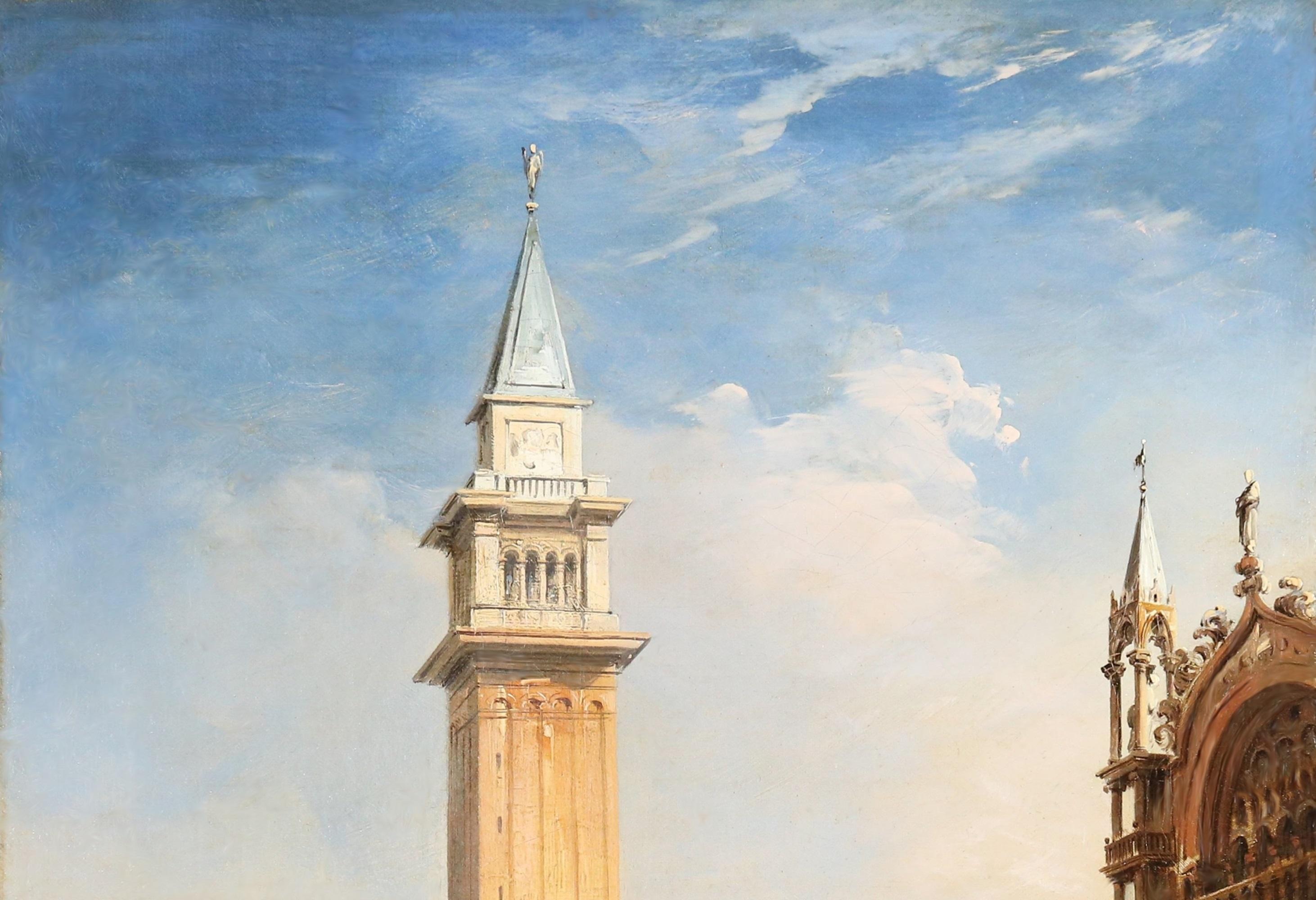 Piazza San Marco depuis le Palazzo - Peinture à l'huile du 19e siècle de Venise, Italie - Maîtres anciens Painting par Edward Pritchett