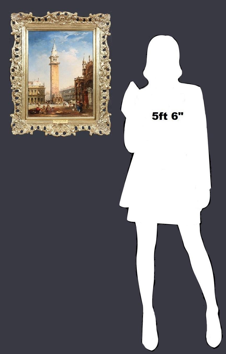 Piazza San Marco depuis le Palazzo - Peinture à l'huile du 19e siècle de Venise, Italie 3