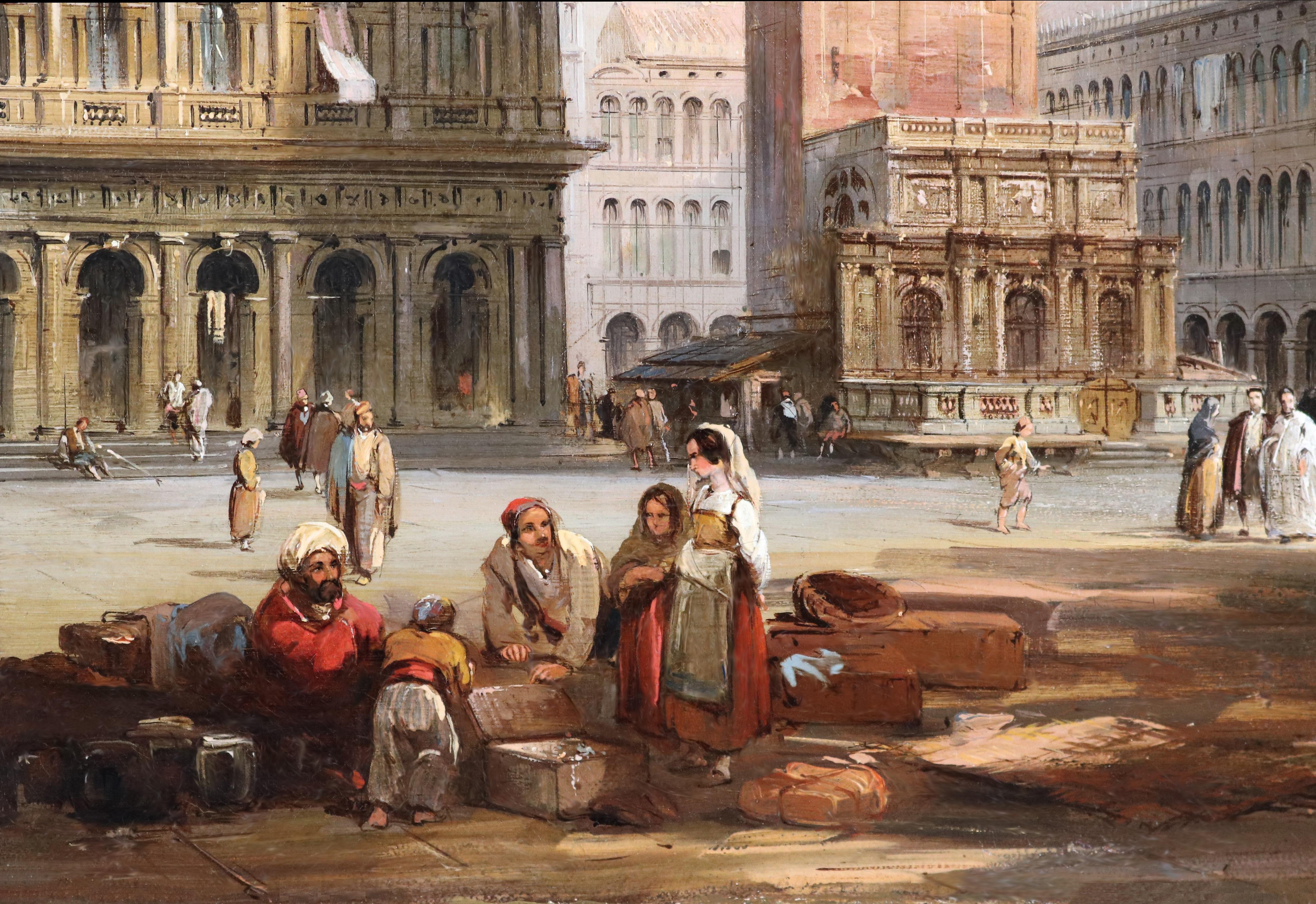 Piazza San Marco, Venezia - Pittura ad olio del XIX secolo della piazza dalla Palaca Ducale 1