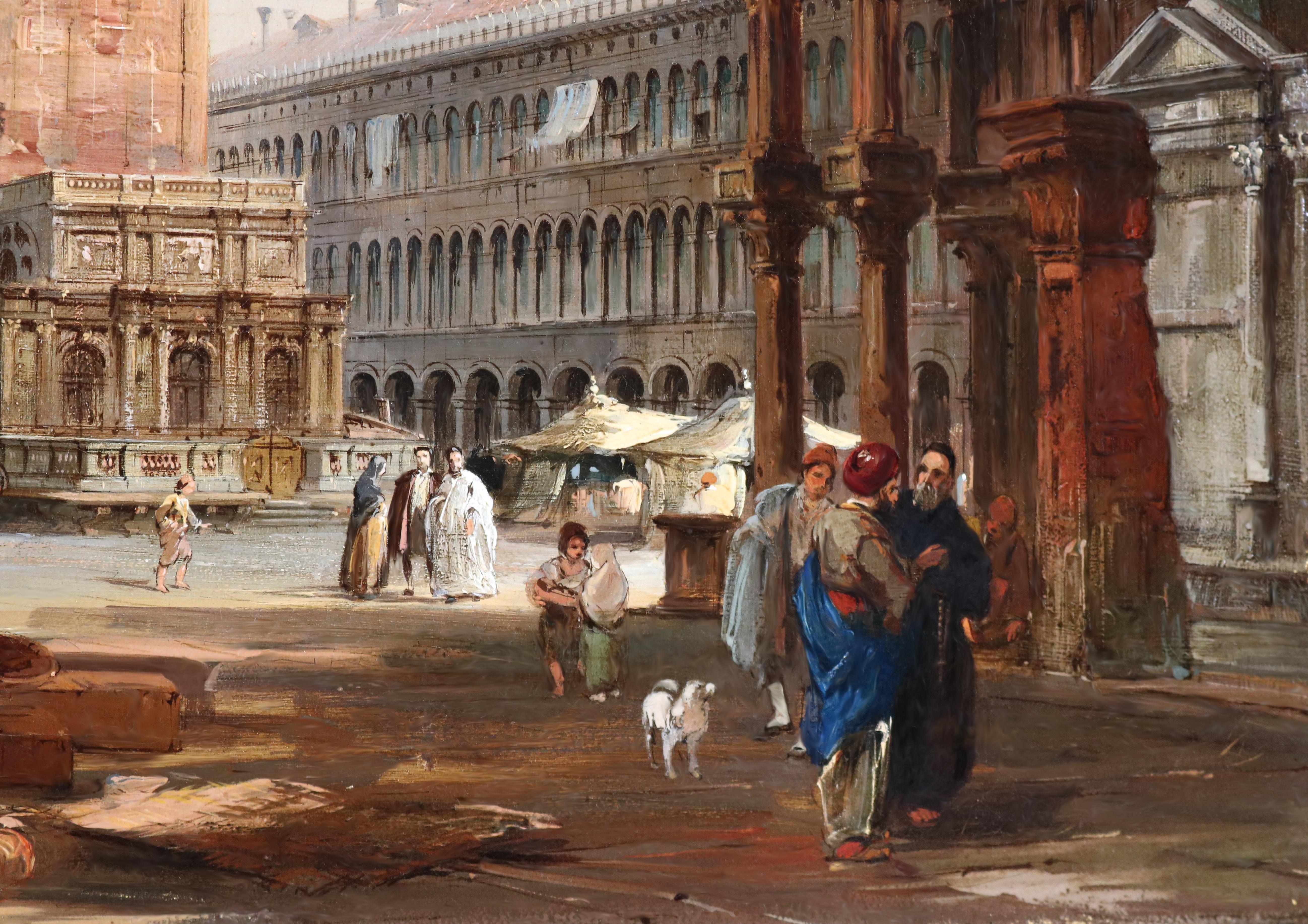 Piazza San Marco, Venezia - Pittura ad olio del XIX secolo Piazza da Palazzo Ducale 2