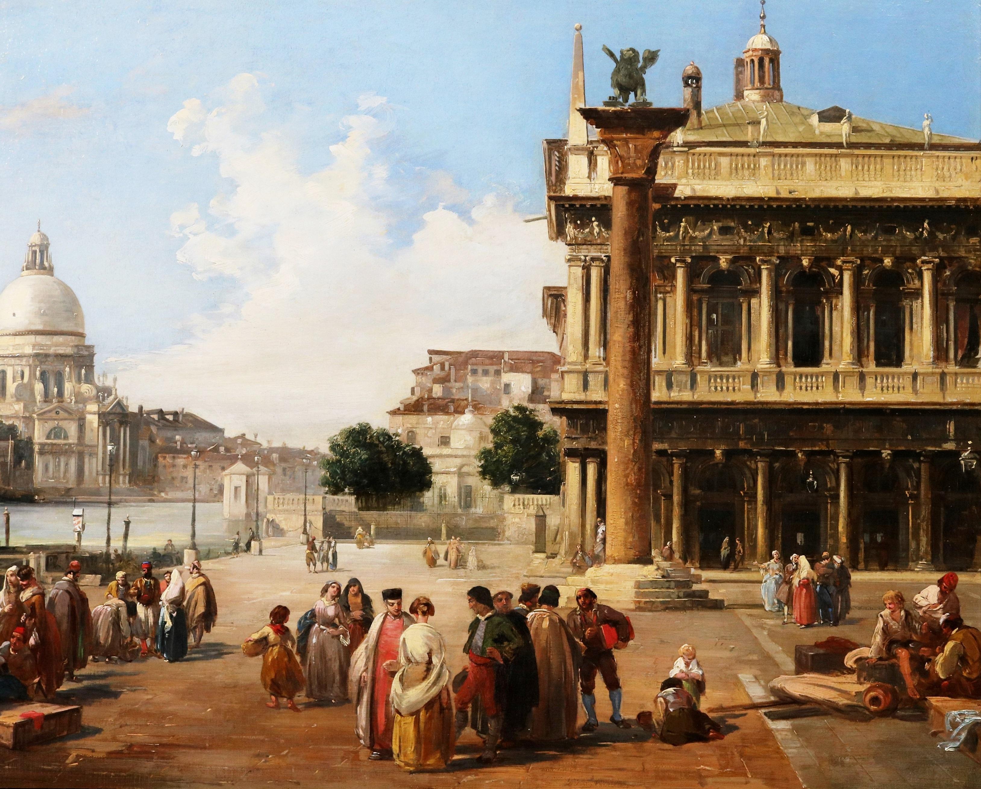 Der Canal Grande von St. Marks, Venedig - Großes Ölgemälde aus dem 19. (Braun), Figurative Painting, von Edward Pritchett