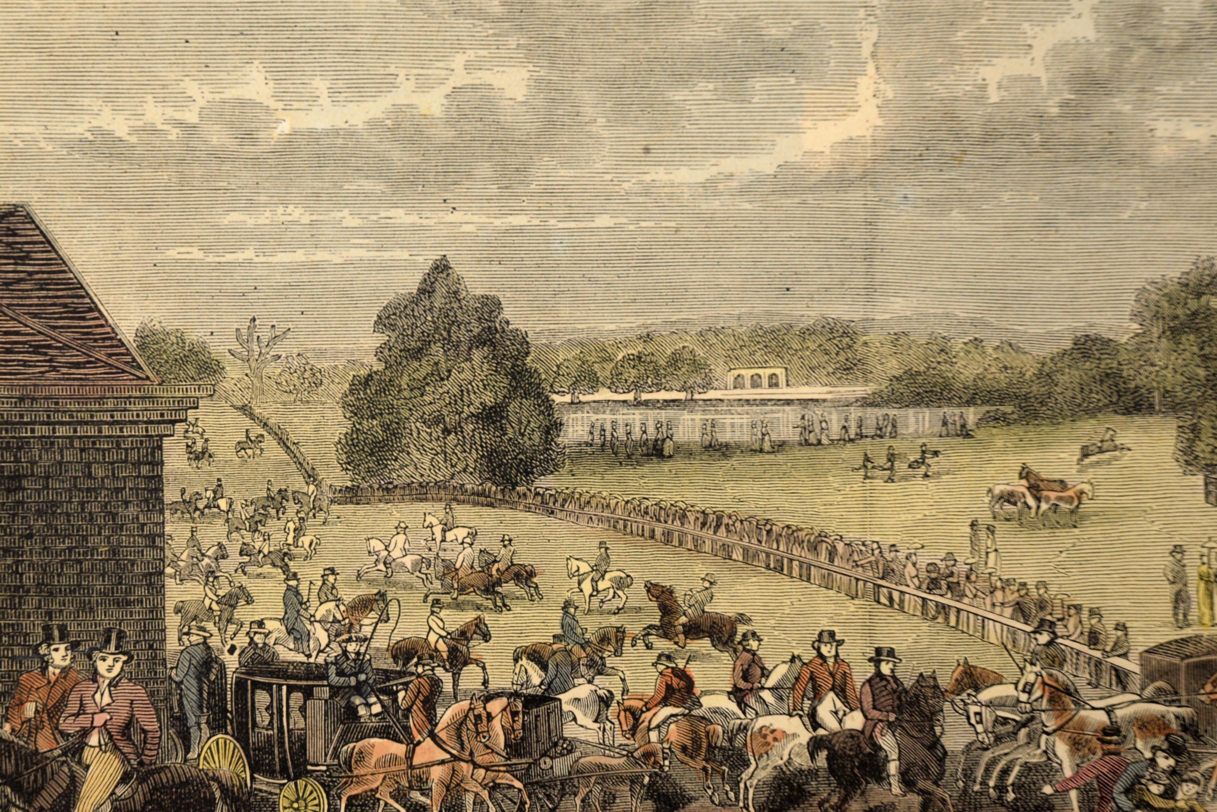 „Hyde Park on Sunday“ – handkolorierte Radierung aus „Old and New London“ (Romantik), Print, von Edward Pugh