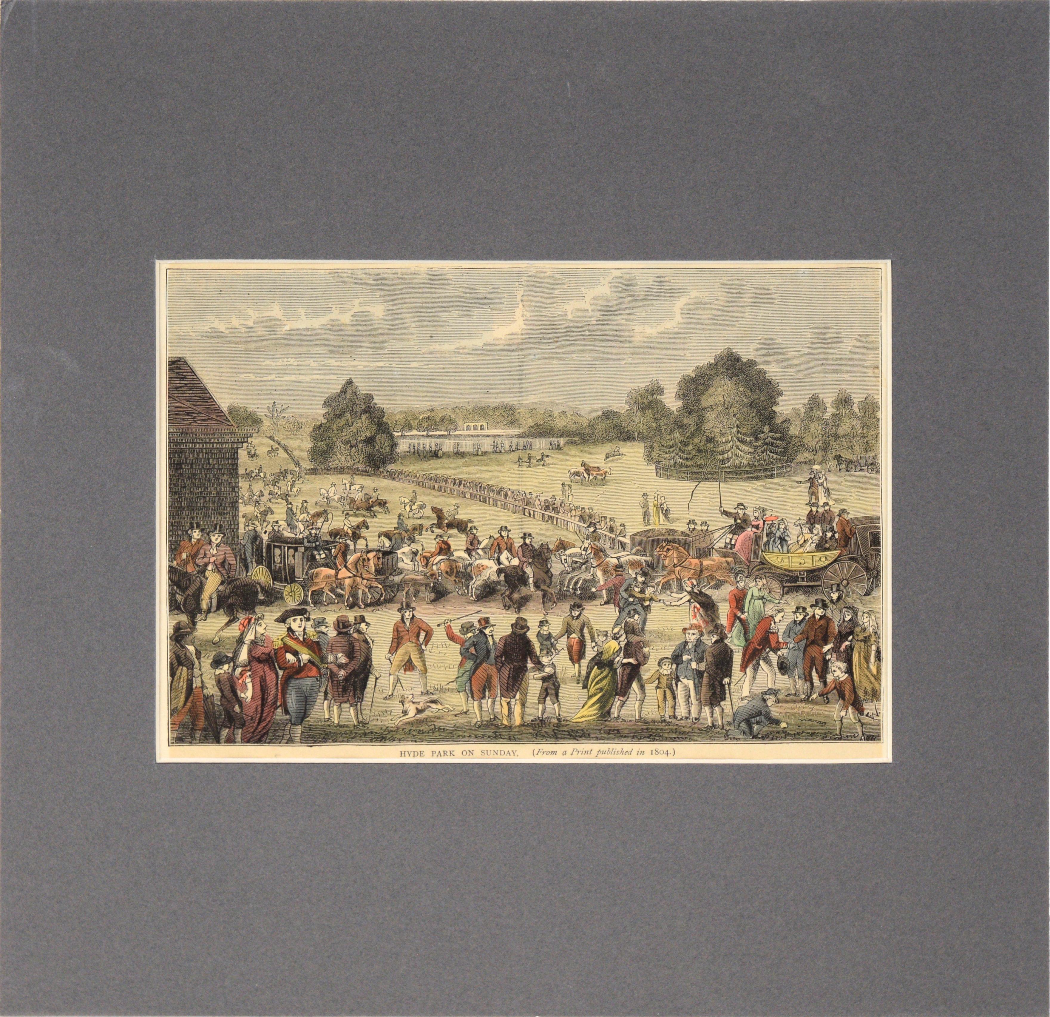 Edward Pugh Figurative Print - "Hyde Park on Sunday" - Hand Colored Etching from "Old and New London"