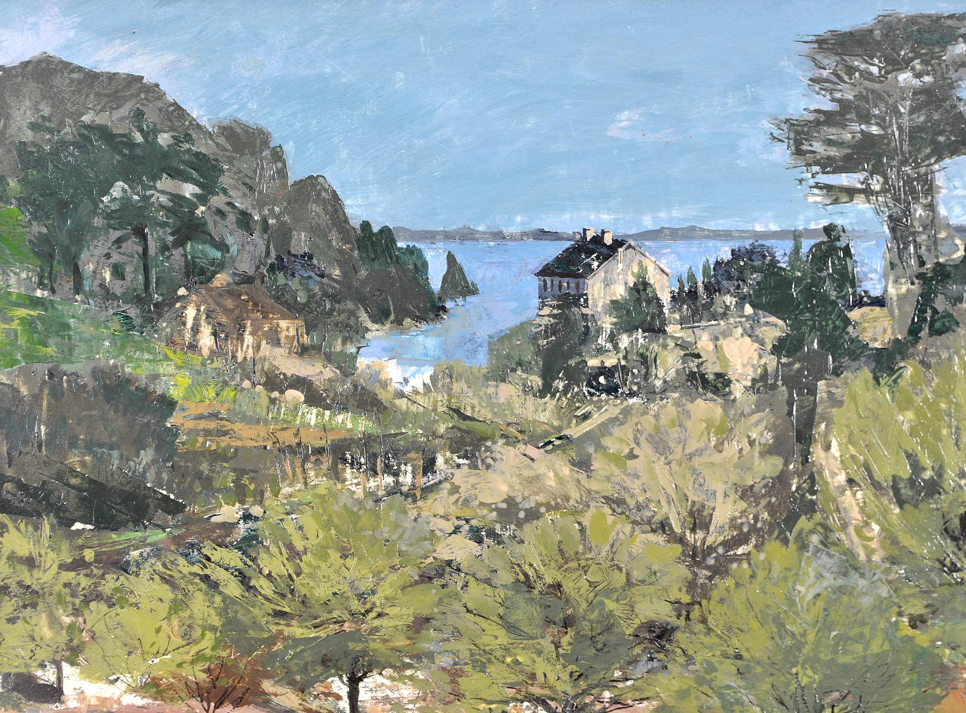 Hope Cove - Mid 20th Century Devon England Coastal Landscape Oil Painting For Sale 1