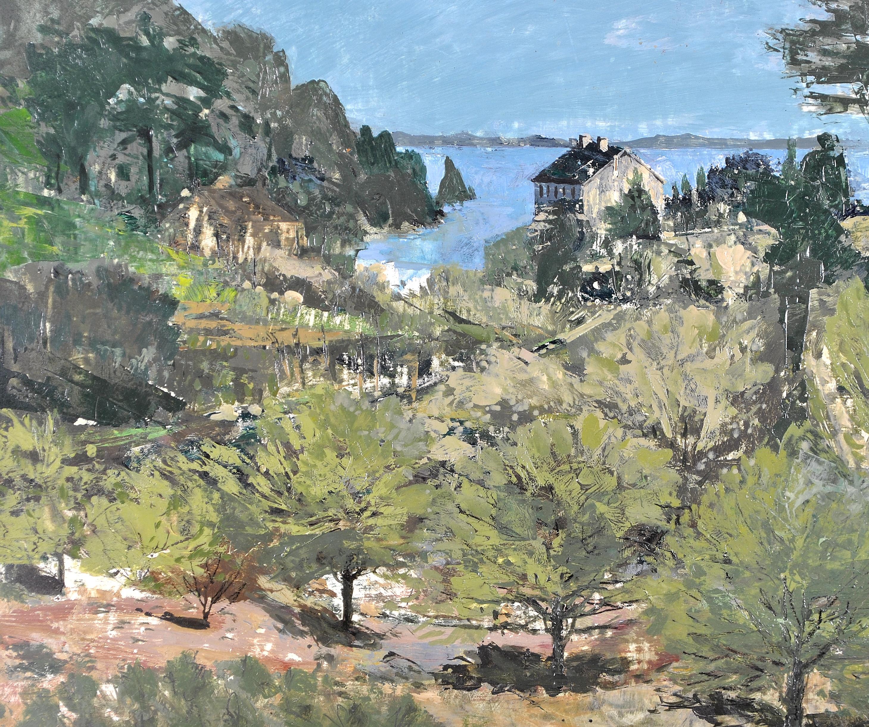Hope Cove - Mid 20th Century Devon England Coastal Landscape Oil Painting For Sale 2
